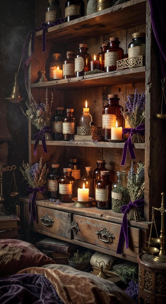 apothecary shelf warm alchemy