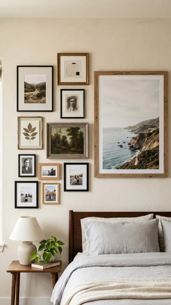 balanced asymmetrical gallery wall layouts with varied frames