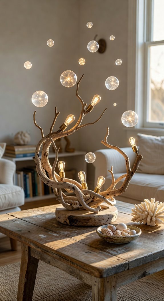 bleached driftwood with edison bulbs