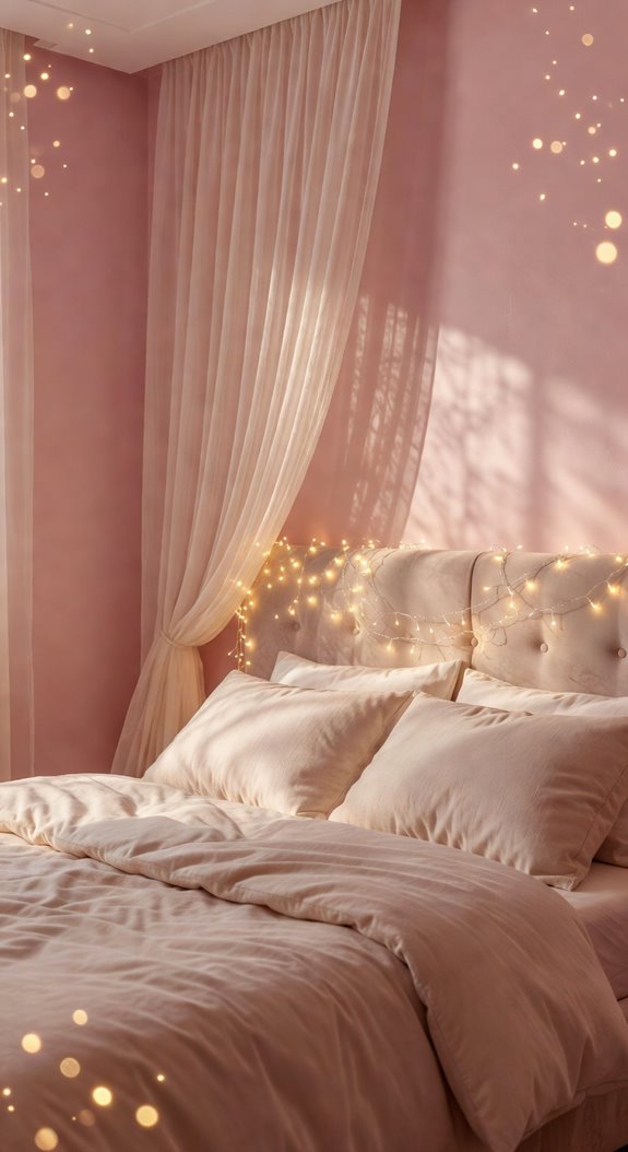 blush walls warm fairy lights