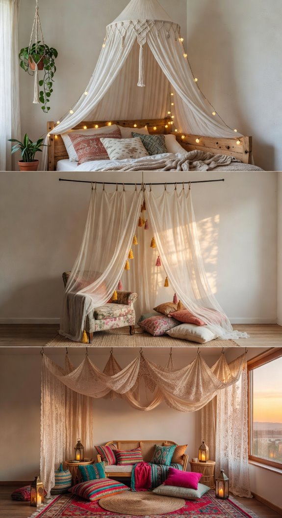 boho canopy with thrifted textiles