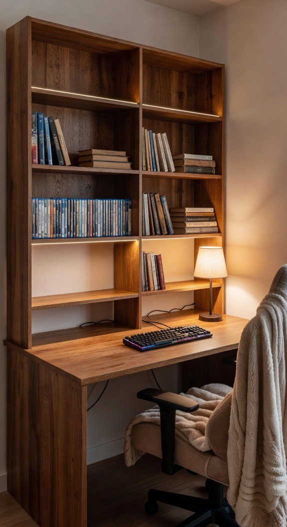 bookshelf gaming desk storage aesthetic