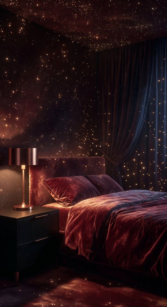 burgundy walls black furniture rose gold accents
