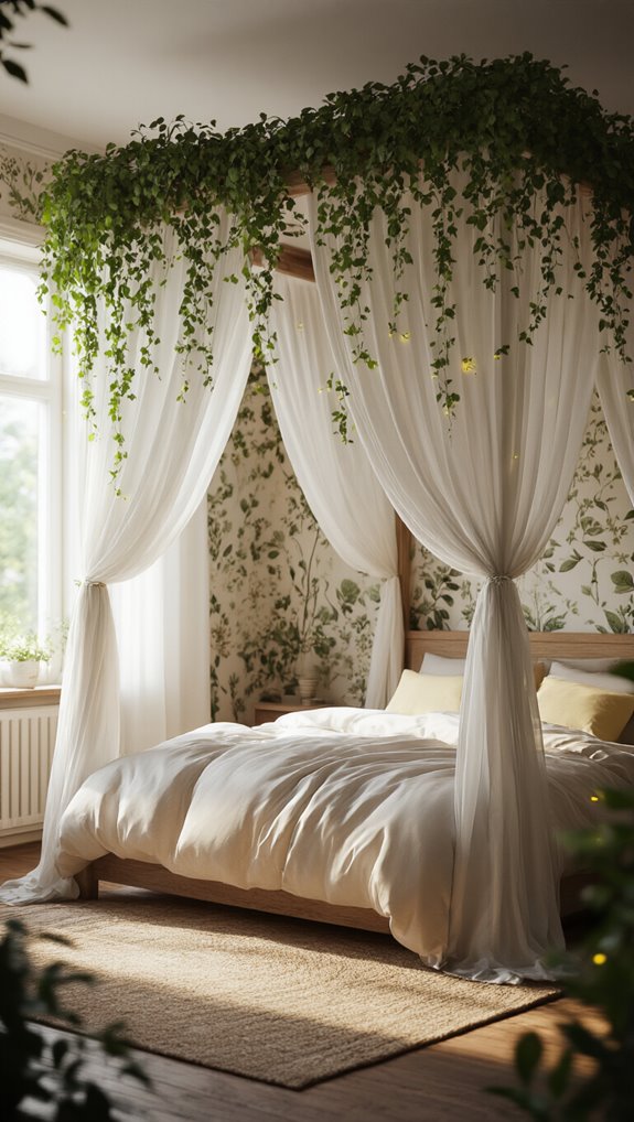 canopy bed with cascading greenery