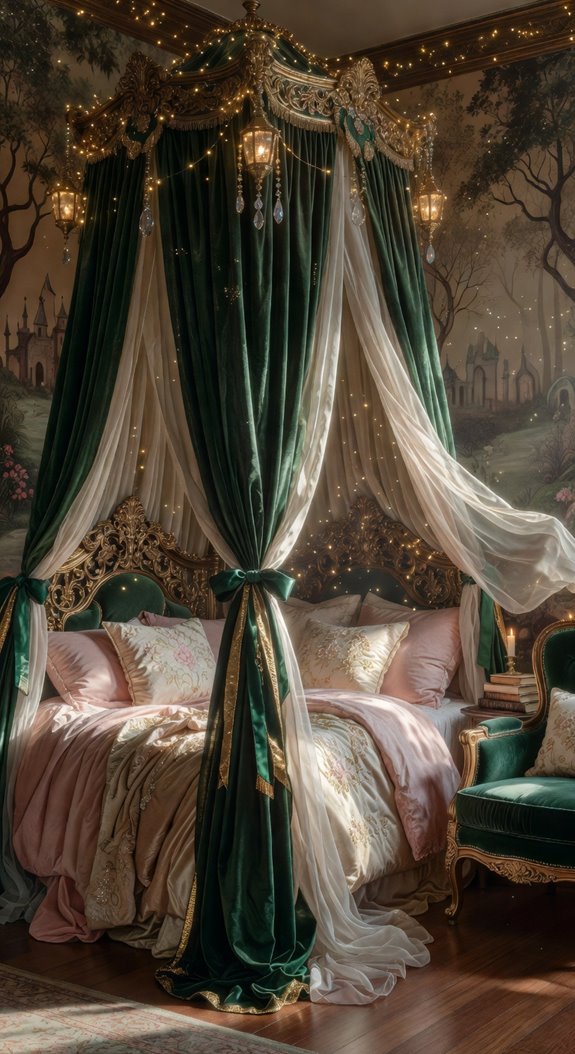 canopy bed with draped fabric