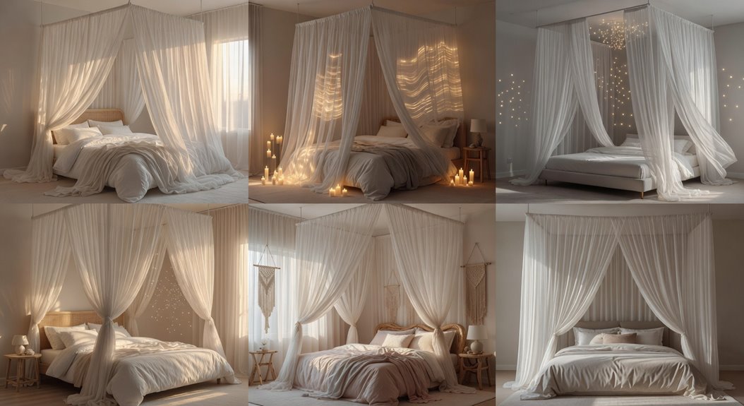 ceiling canopy curtains framing bed