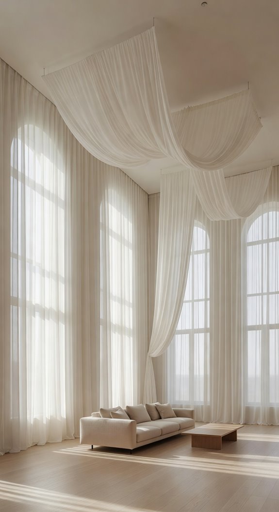 ceiling mounted curtains enhance vertical space