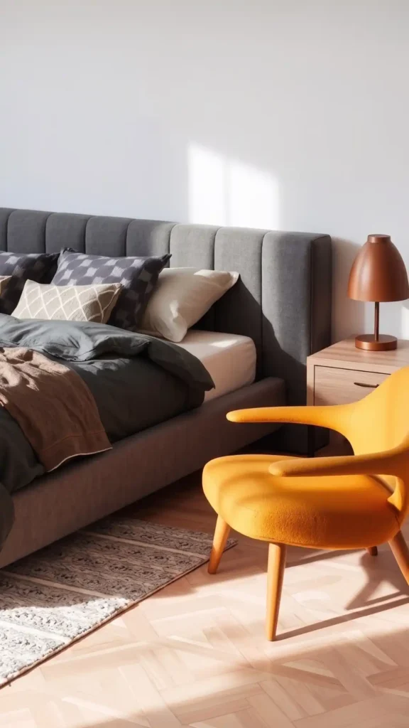 charcoal gray with mustard accents