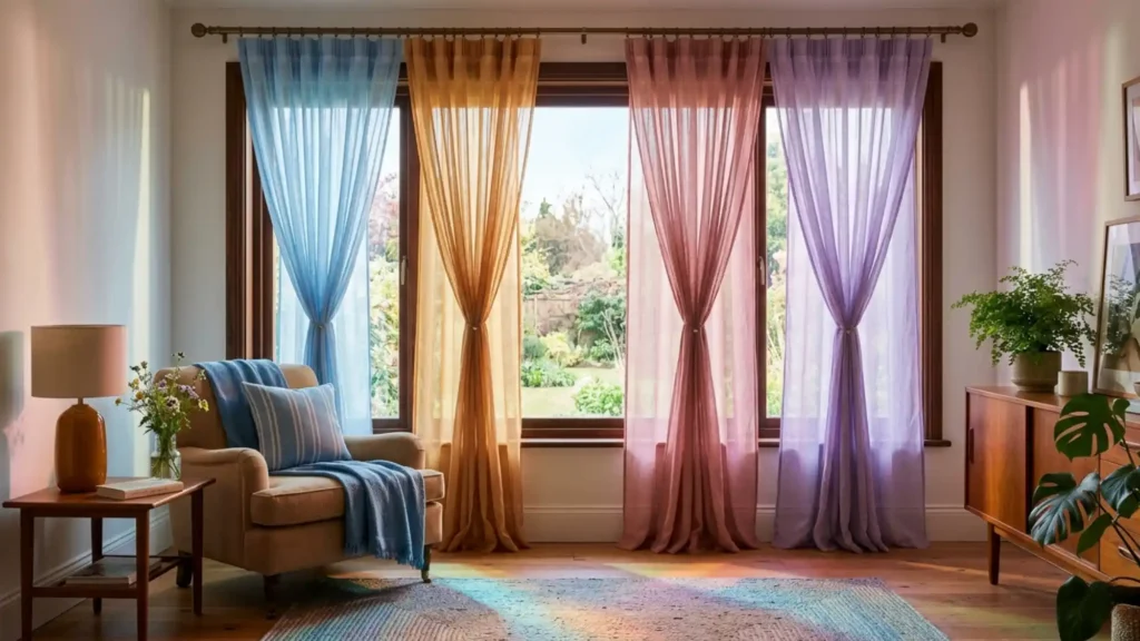 colored sheer curtains cast tinted light