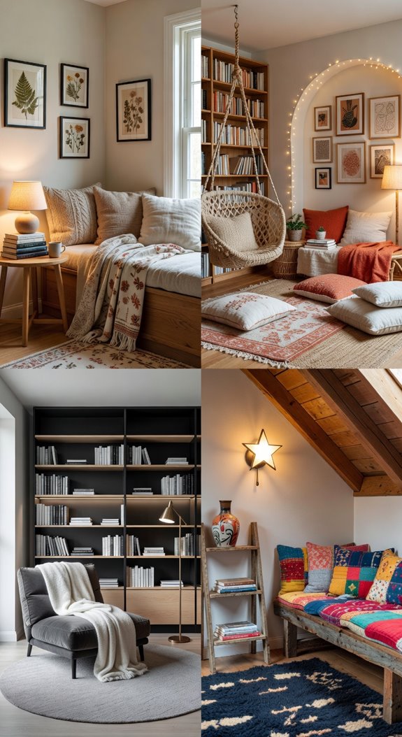 compact armchair slim lamp layered pillows