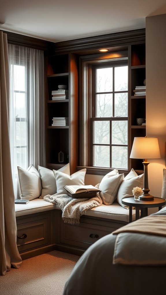 cozy bed nook with lamp