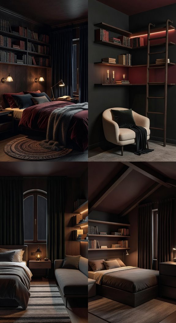 cozy dark multifunctional bedroom design