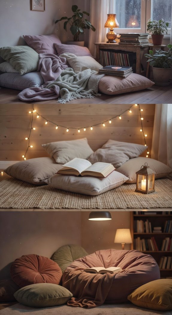 cozy floor cushion reading nook