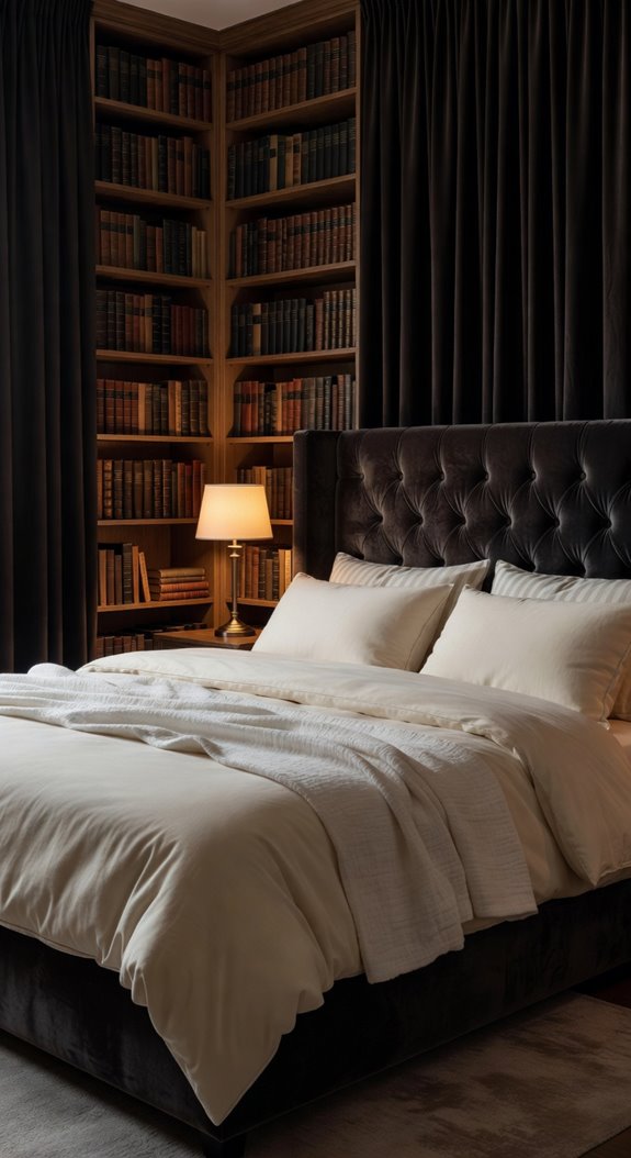 cream gray bedding with mauve green accents