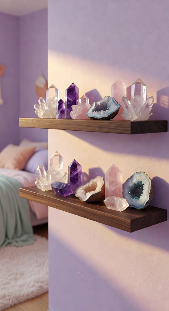crystal clusters create balanced shelf displays