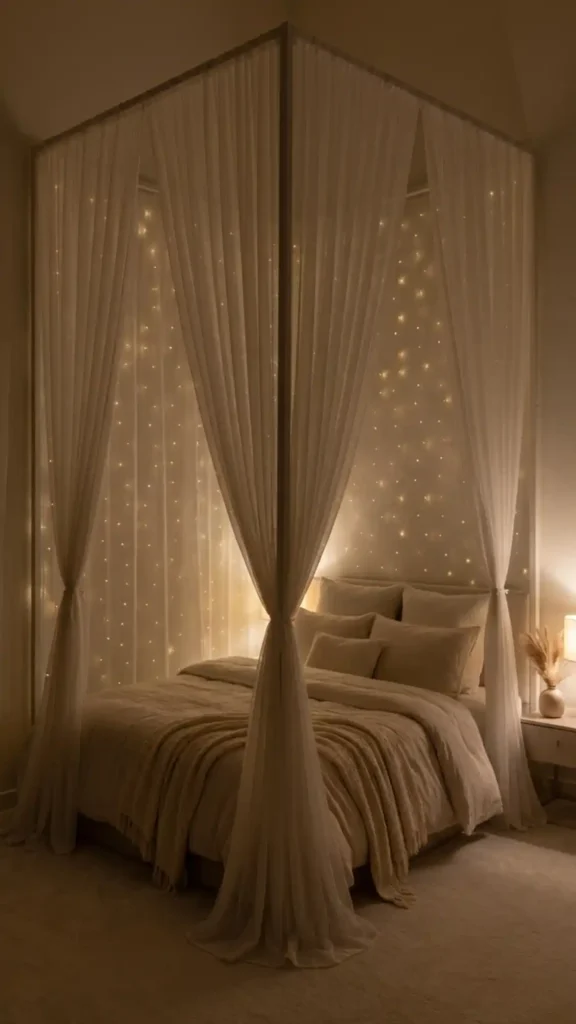 curtains around bed create canopy