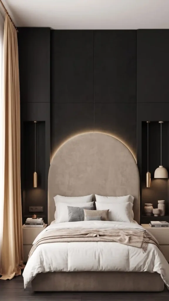 curved headboard walls soften ambiance
