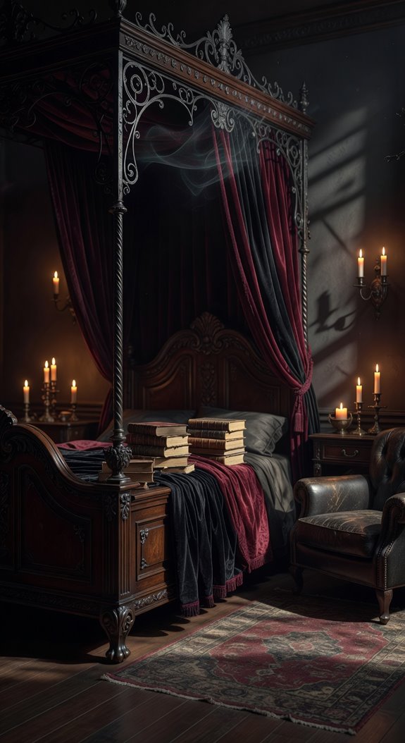dark academia canopy bed details