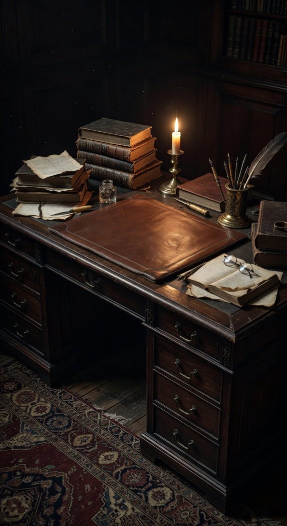 dark academia desk vignette splendor
