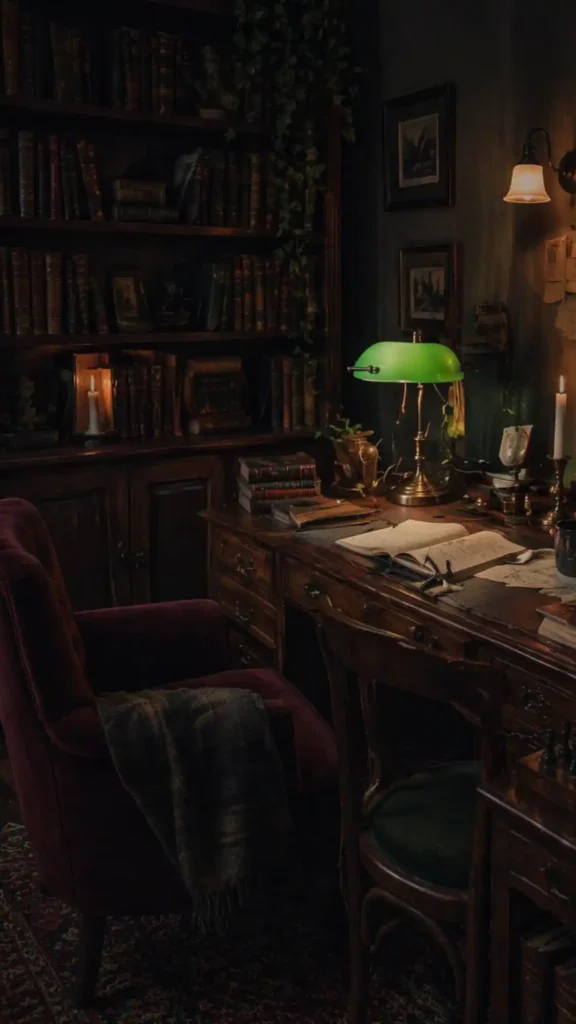 dark academia study moody setup