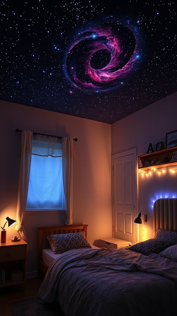 dark celestial bedroom with glow