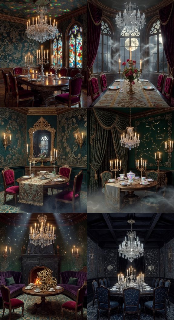 dark mahogany jewel walls velvet chairs