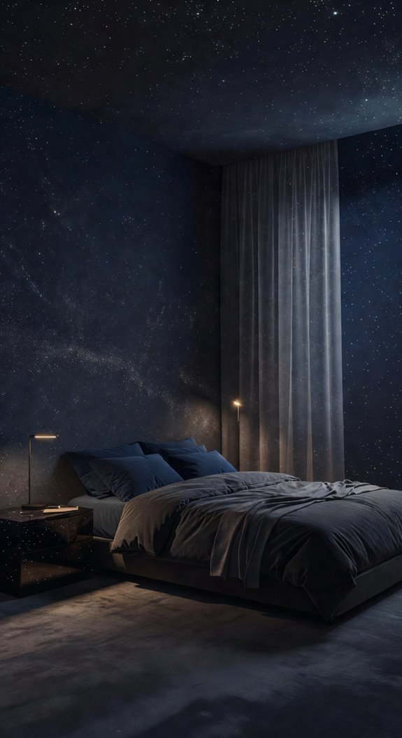 dark navy walls create optical depth