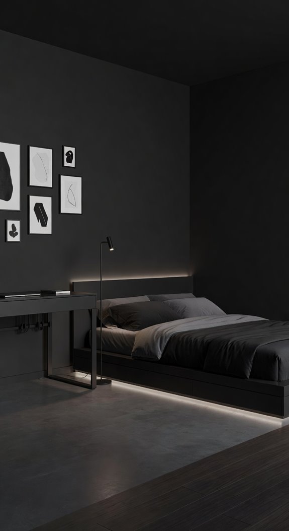 dark walls minimalist furnishings serene tones