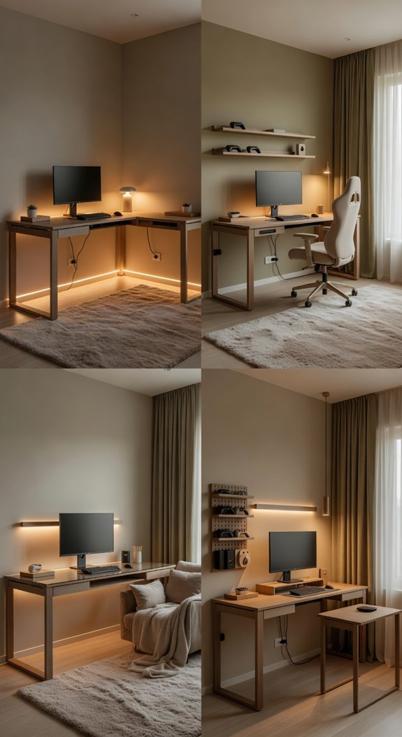 desk position cohesive materials floating lights