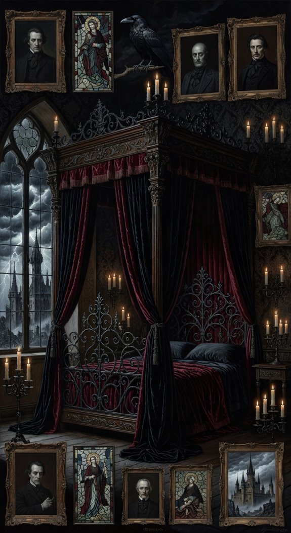 dim candlelit gothic artwork ensemble