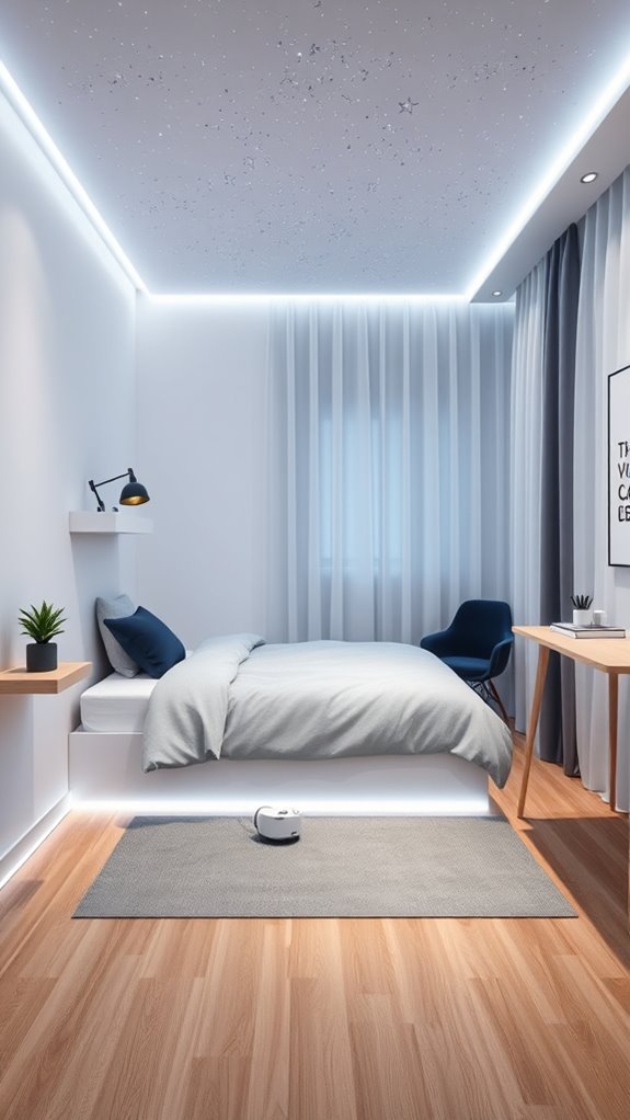 dimly lit starry minimalist bedroom