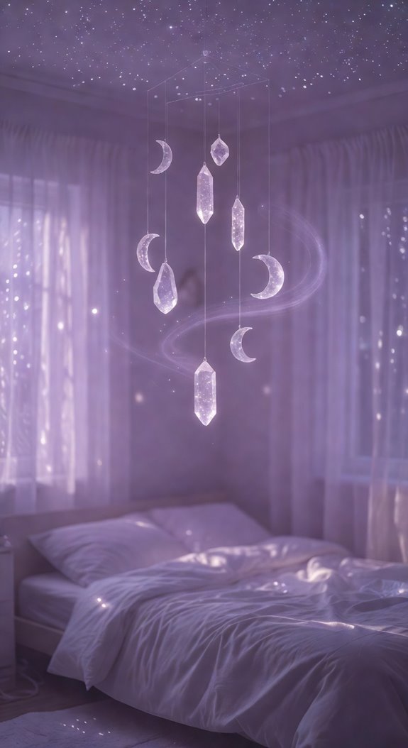 driftwood mobile suspends crystals