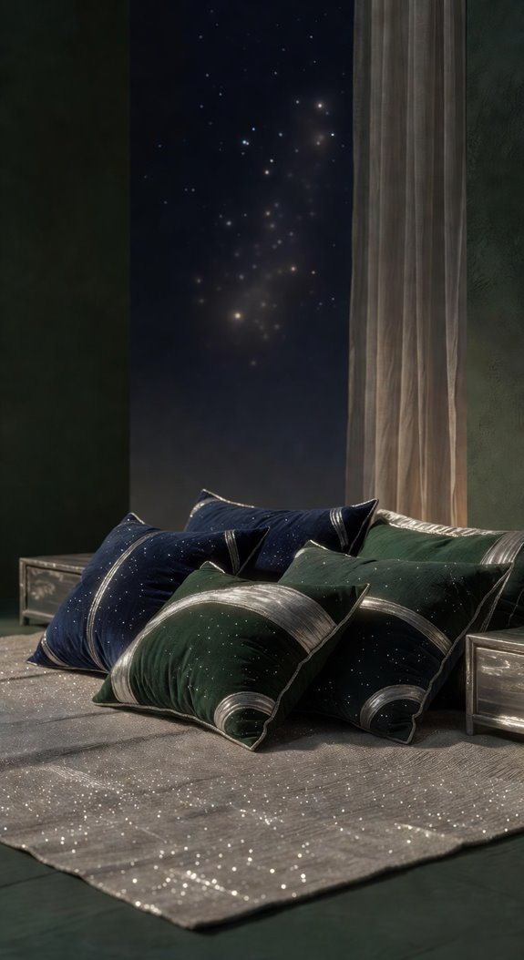 earthy galaxy bedroom palette dark green navy silver