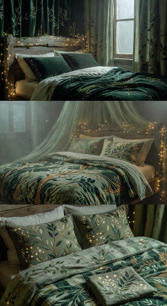 emerald linens with botanical layers