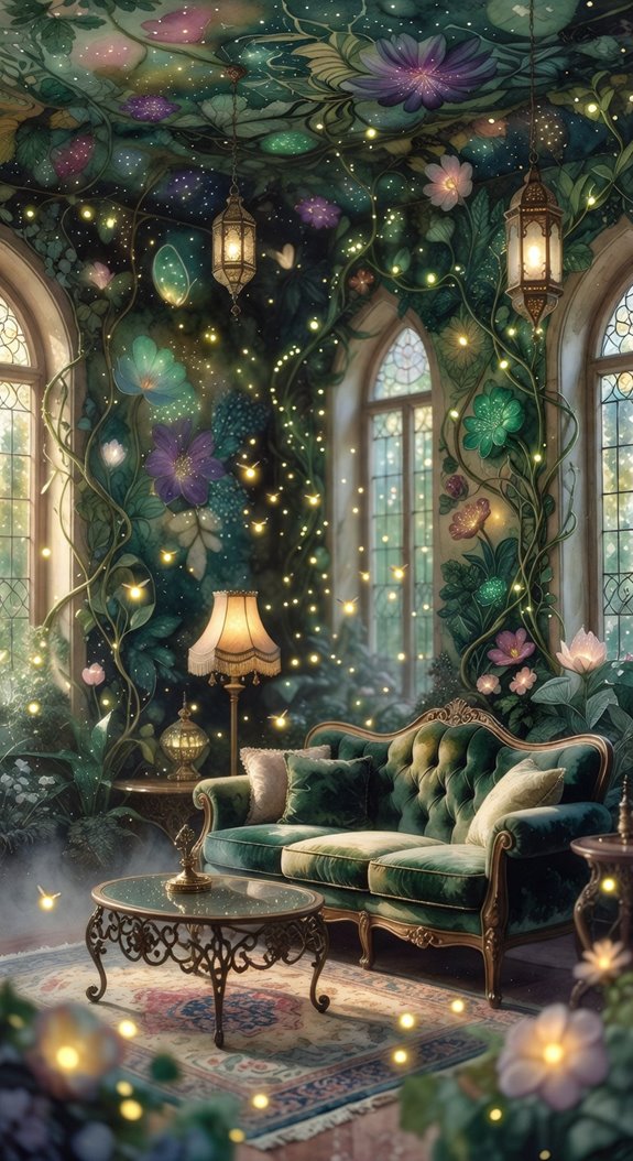 enchanted botanical mural living room