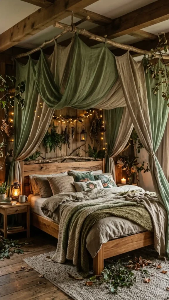 enchanted forest canopy above bed