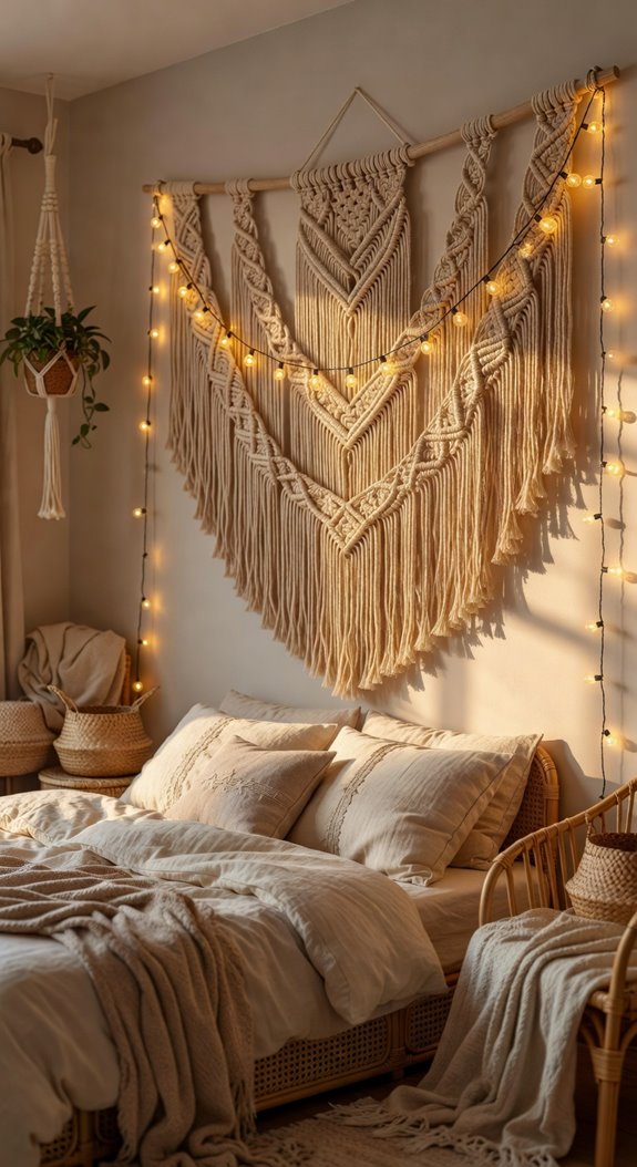 fairy lights in boho macram