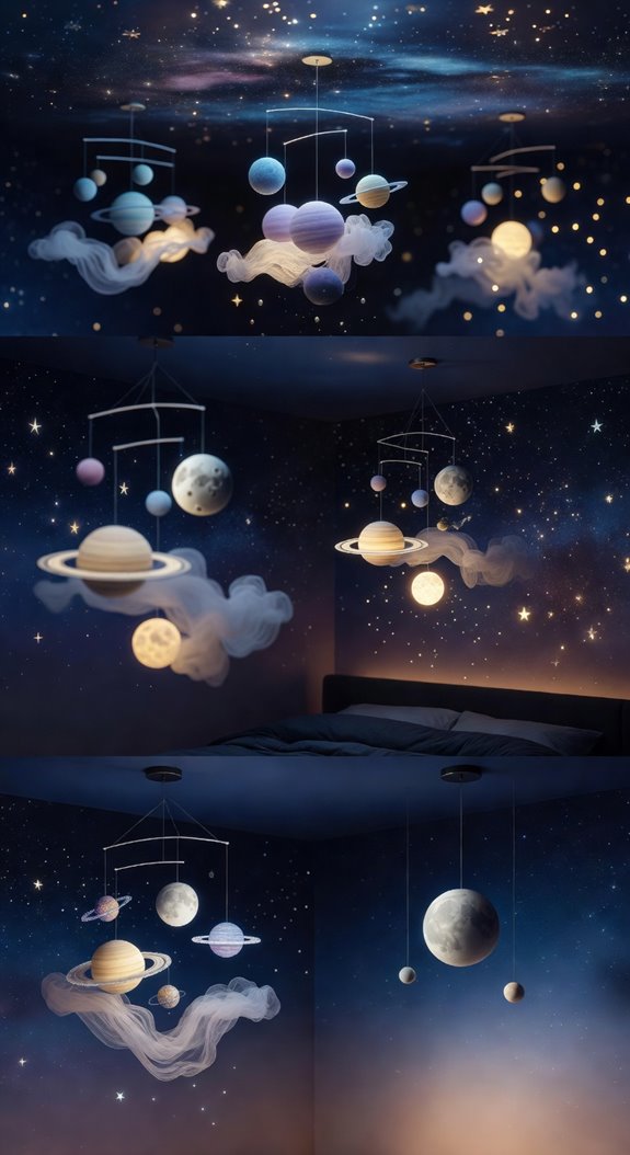 floating planet mobiles create dimensional galaxy decor
