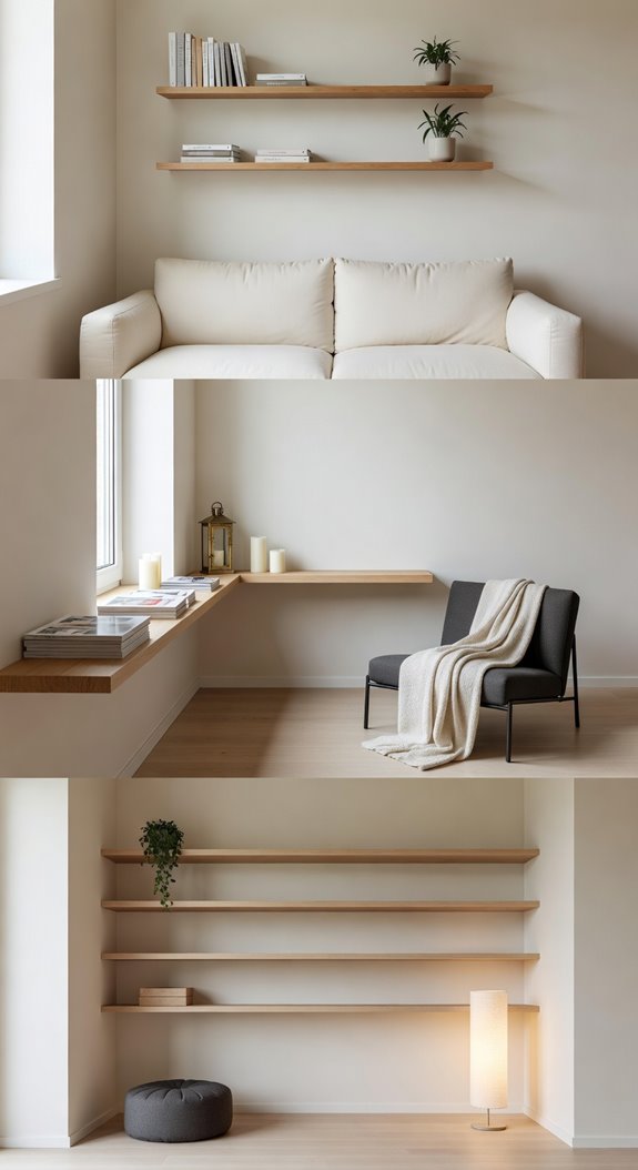 floating shelves minimal weight soft aesthetics