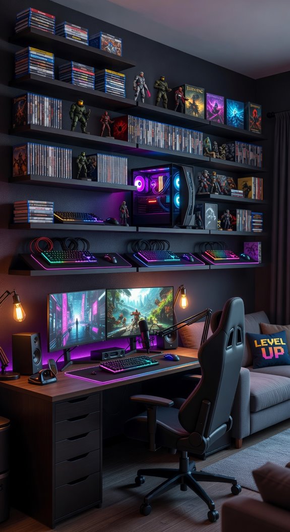 floating shelves save desk space