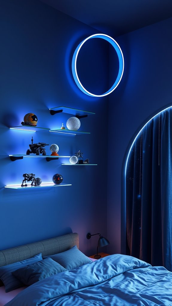 floating shelves showcase space collectibles