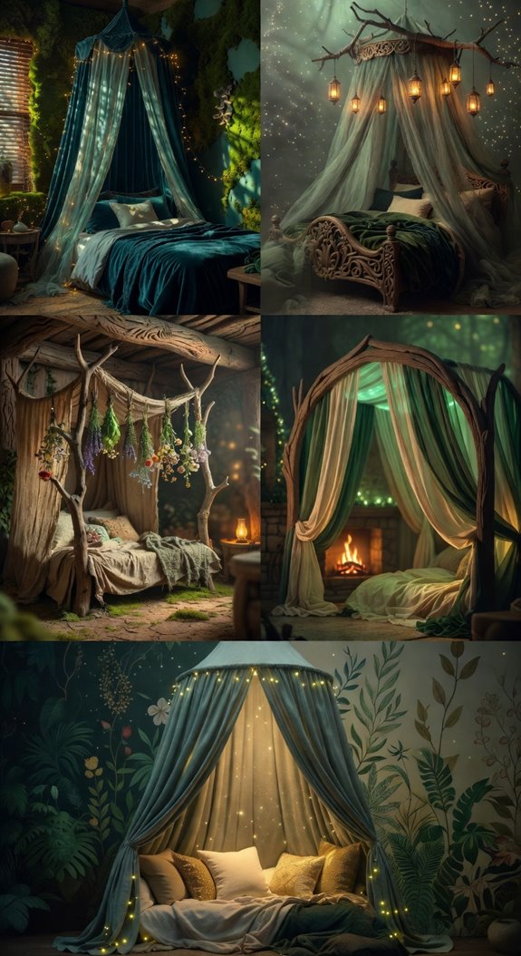 four poster canopy with moss green drapes