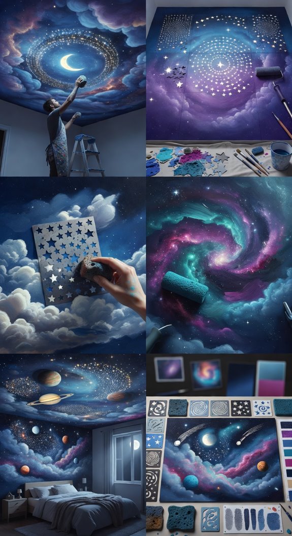 galaxy inspired ceiling stencil technique
