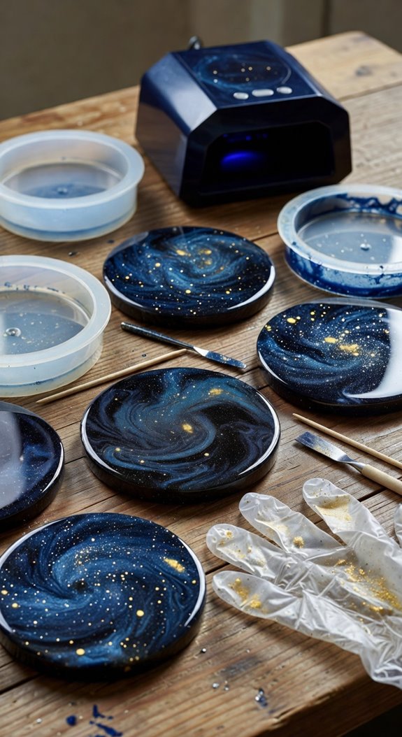 galaxy resin coasters swirl shimmer cure