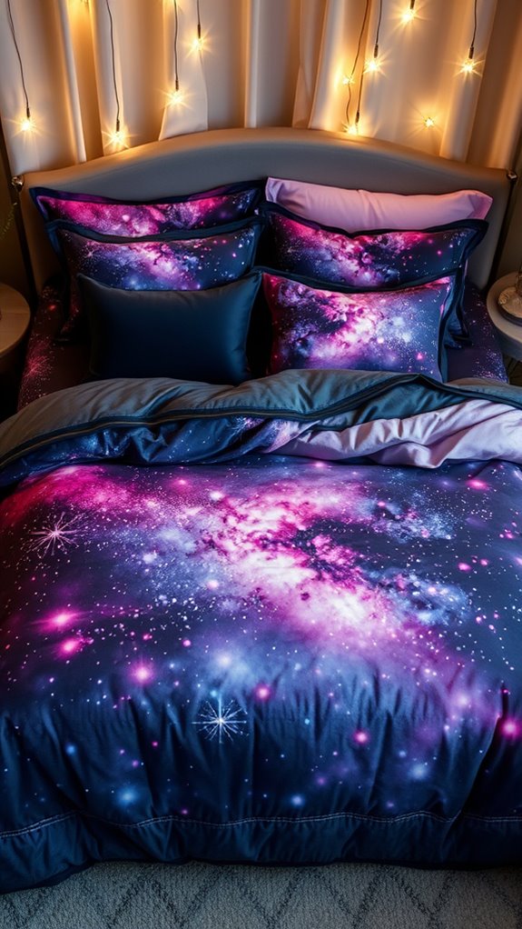 galaxy themed bedding layering