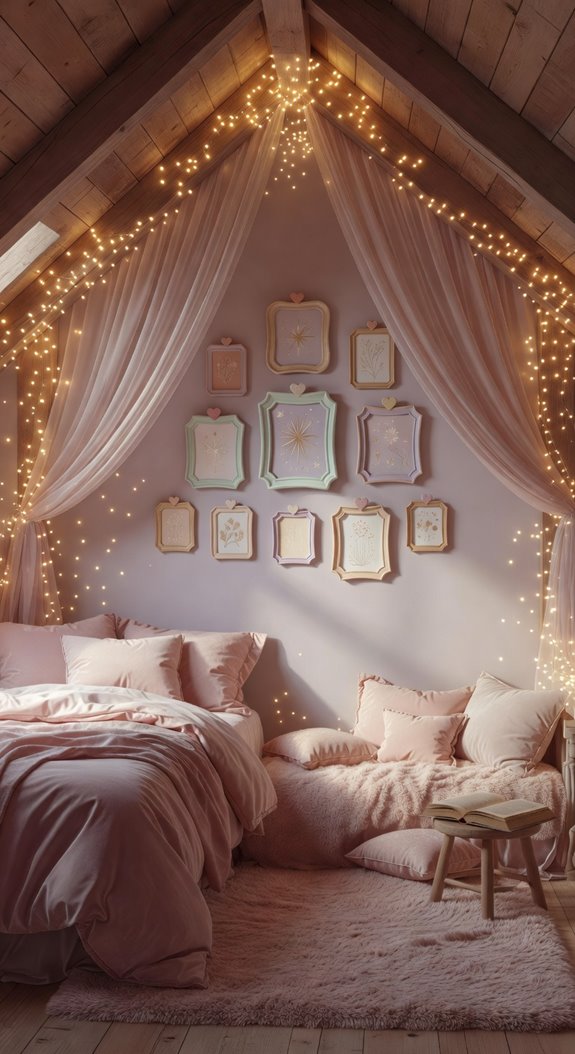 gallery wall ties bedroom together