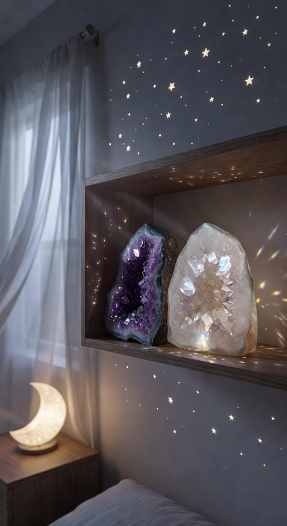 geode bookends with amethyst fragments