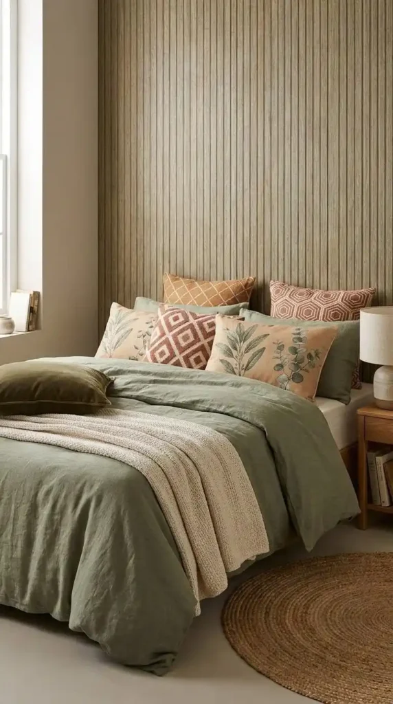 geometric and botanical bedroom textures