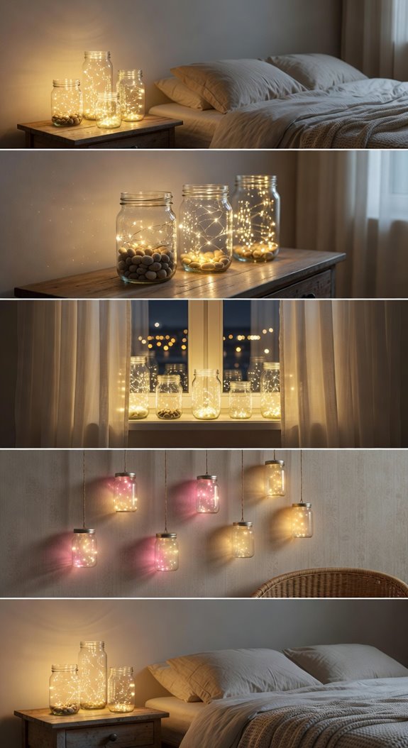 glass jars with warm fairy lights