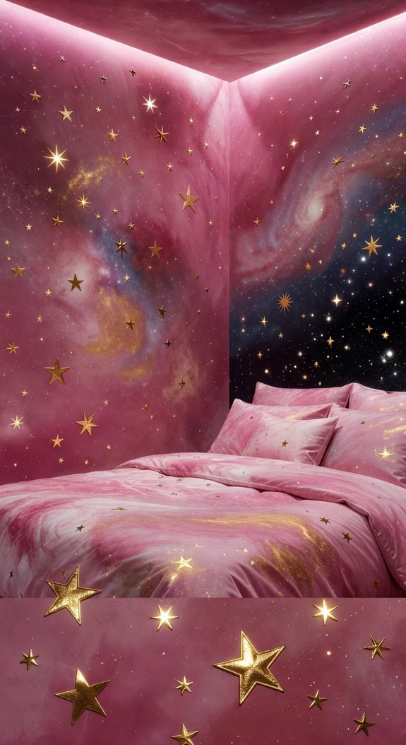 gold star decals enhance pink galaxy room
